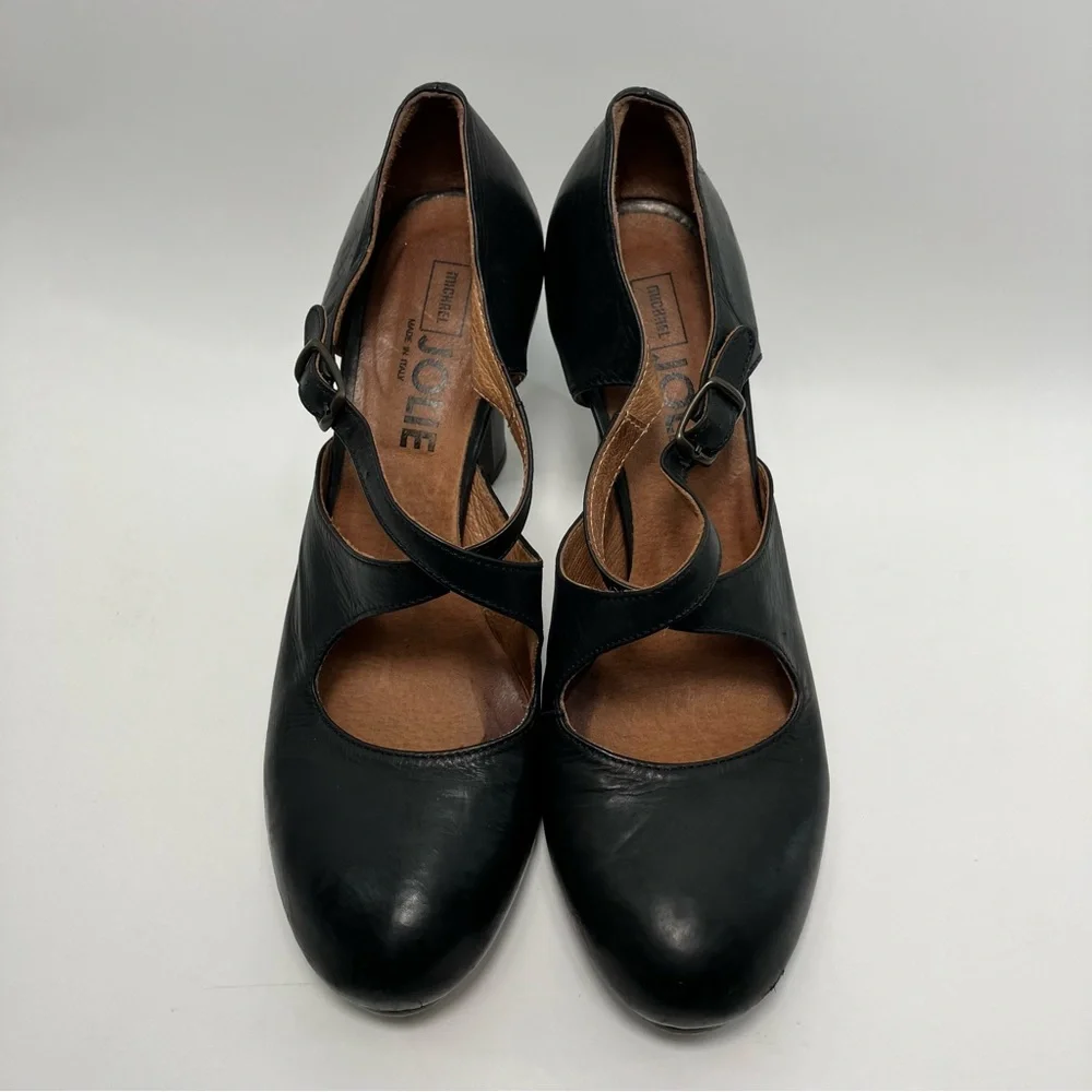 Michael Jolie designer Handcrafted Italian leather‎ shoes size 38 heel Mary Jane
